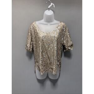 Mia Joy by Joyfolie Jaycee Sequin Top Women Large Gold Blouse Shirt NWT Sparkle